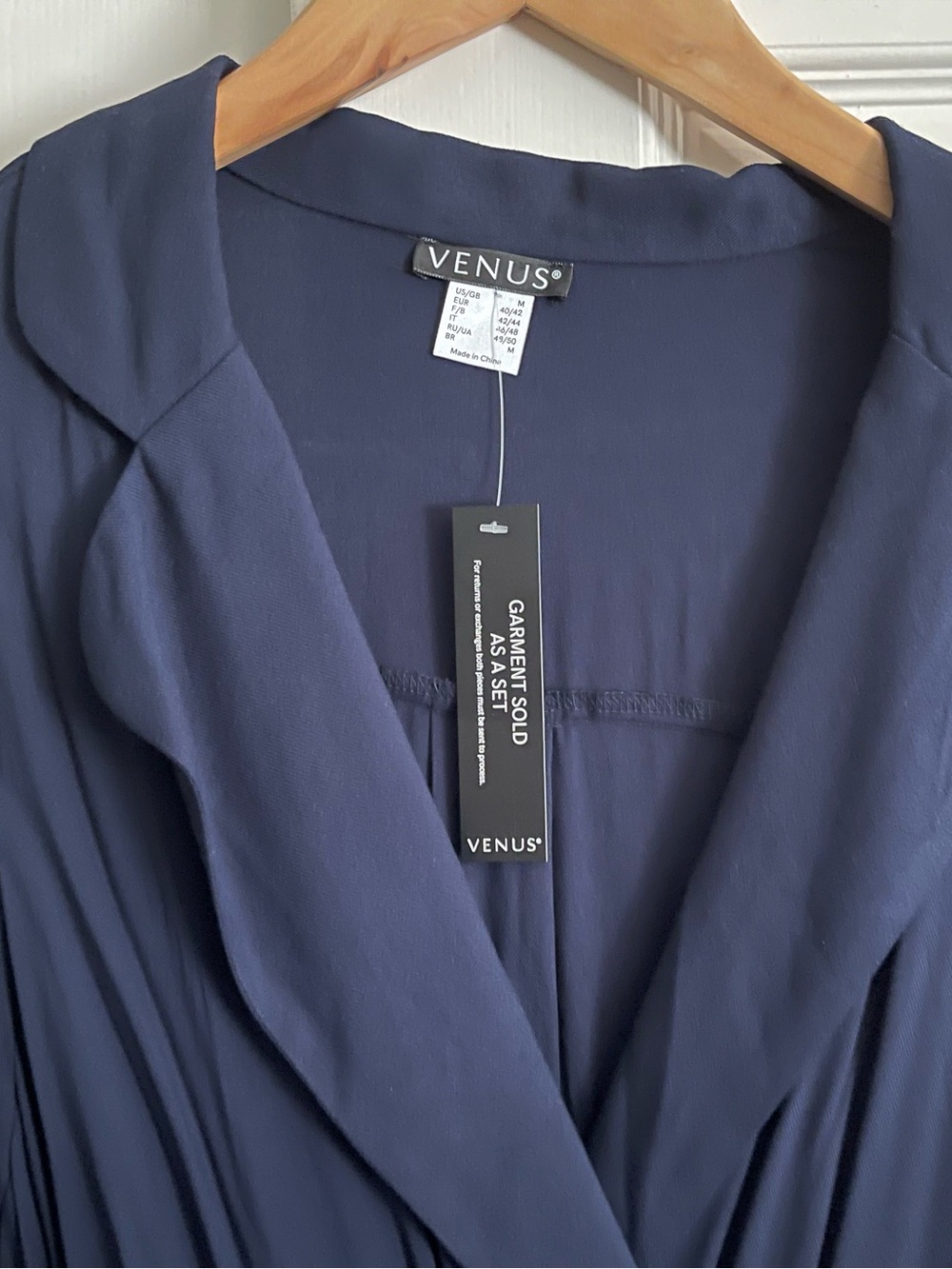 VENUS Deep Navy Wrap-Style Blouse